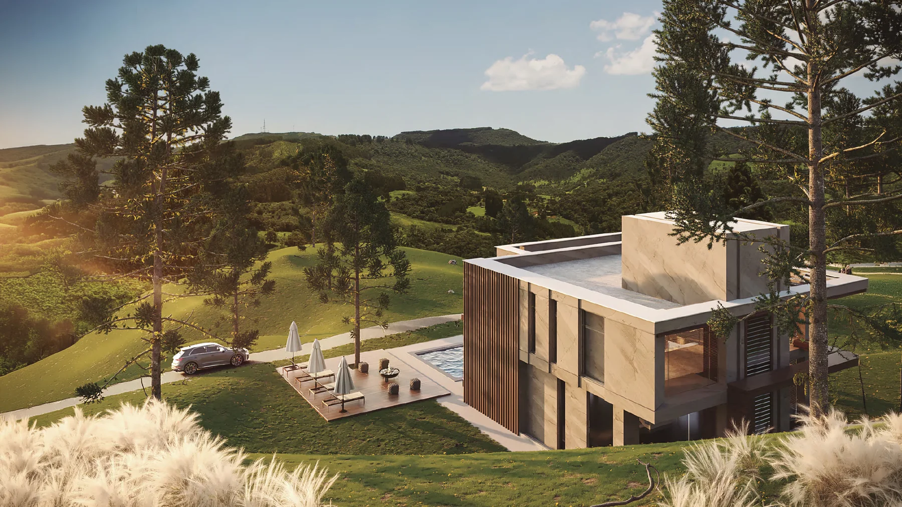 Arquitetura contemporânea integrada ao relevo natural do Vista Tangará